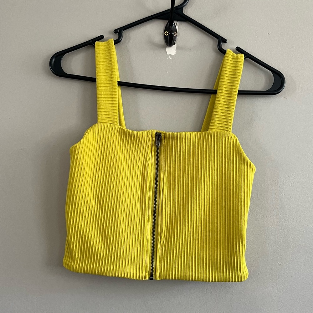 NWOT Aerie Ribbed Crop‎ Tank Zipper Front Yellow